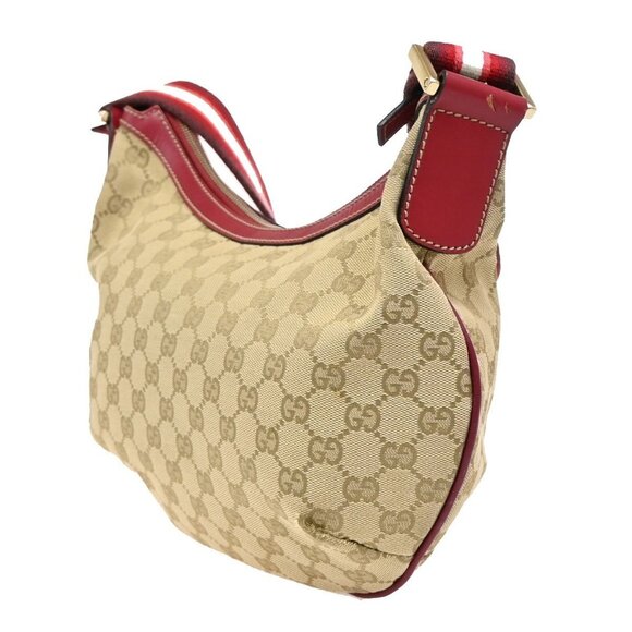 GUCCI Logo GG Pattern Sherry Shoulder Bag Canvas Leather Brown Red Italy 76KA943 - Picture 4 of 16